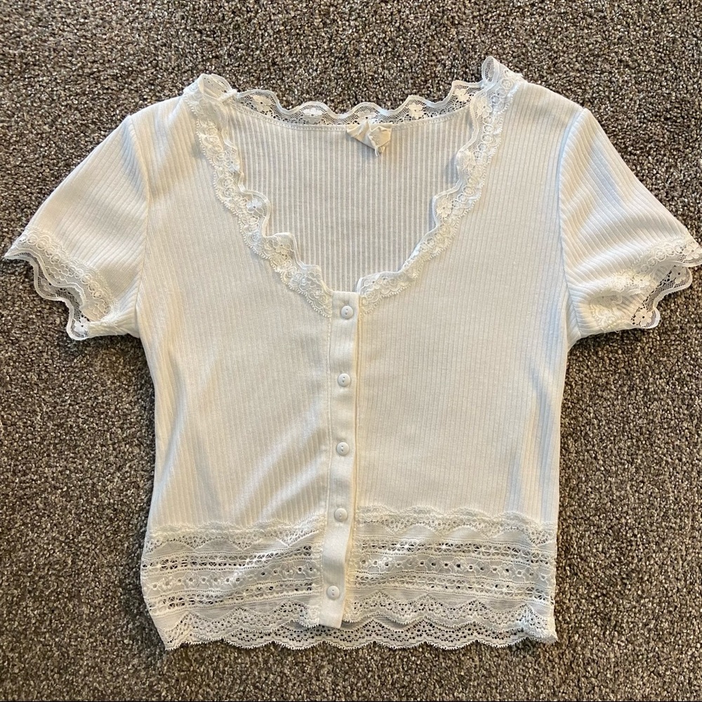 Caution To The Wind White Top with Lace Details